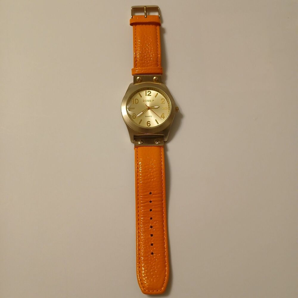 Gossip Women's Gold Tone Dial Orange Leather Band Quartz Watch Japan Movt GSP881 - Picture 2 of 12